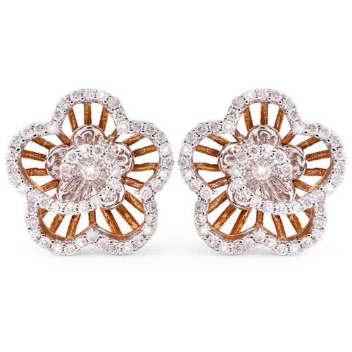 123167-Par de Brinco  em Ouro Flor com Diamantes 123167