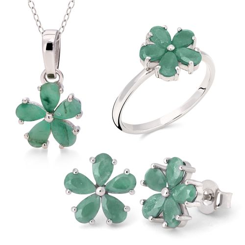 196802-Conjunto em Prata 925 Flor de Esmeralda 196802