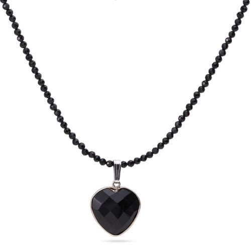 197885-Colar em Prata  Briolet com Black Spinel e coração 197885