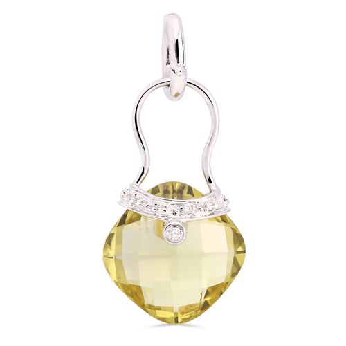126426-Pingente em Ouro Branco 18k com Quartzo Limão e Diamantes 126426