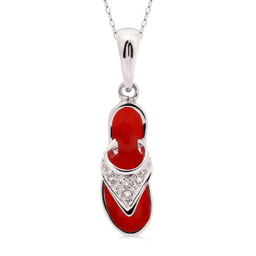 141302-Pingente em Ouro Branco 18k com Mina Vermelha e Diamantes 141302