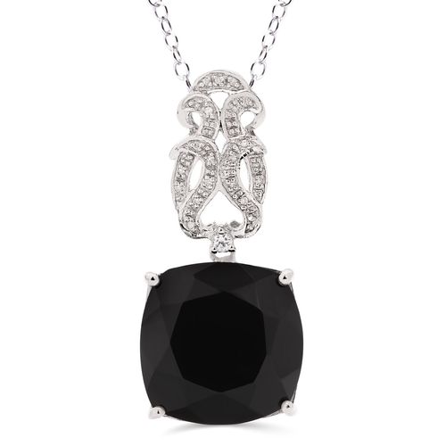 159576-Pingente em Prata 925 com Ônix, Topazio Branco e Diamante 159576