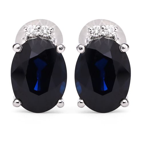 144556- Par de Brinco em Ouro Branco de Safira Azul e Diamantes 144556