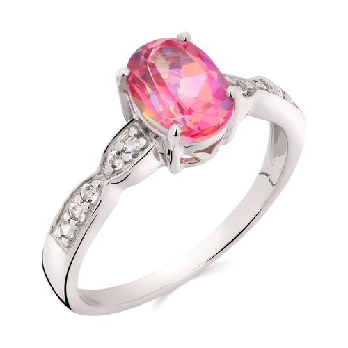160901-Anel em Prata 925 Topázio Rosa e Topázio Branco 160901