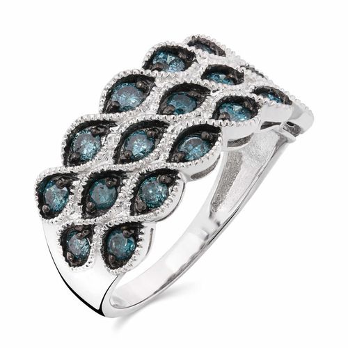 138344-Meia Aliança em Prata 925 com Diamantes Azuis 138344