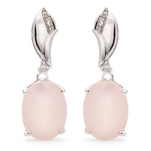 160535-Par de Brinco em Prata 925 Com Calcedônia Rosa Oval 160535
