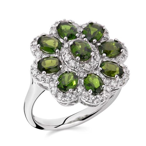 154132-Anel em Prata 925 Flor com Chromediopside e Zirconias 154132