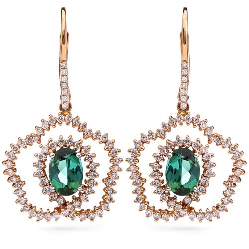 118919 - Par de Brinco em Ouro Rose 18k Com Turmalinas Verdes e Diamantes 118919