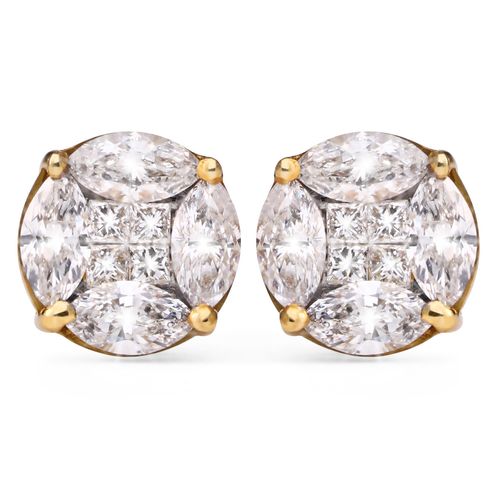 193256 - Par de Brinco em Ouro Amarelo 18k Flor com Diamantes 193256